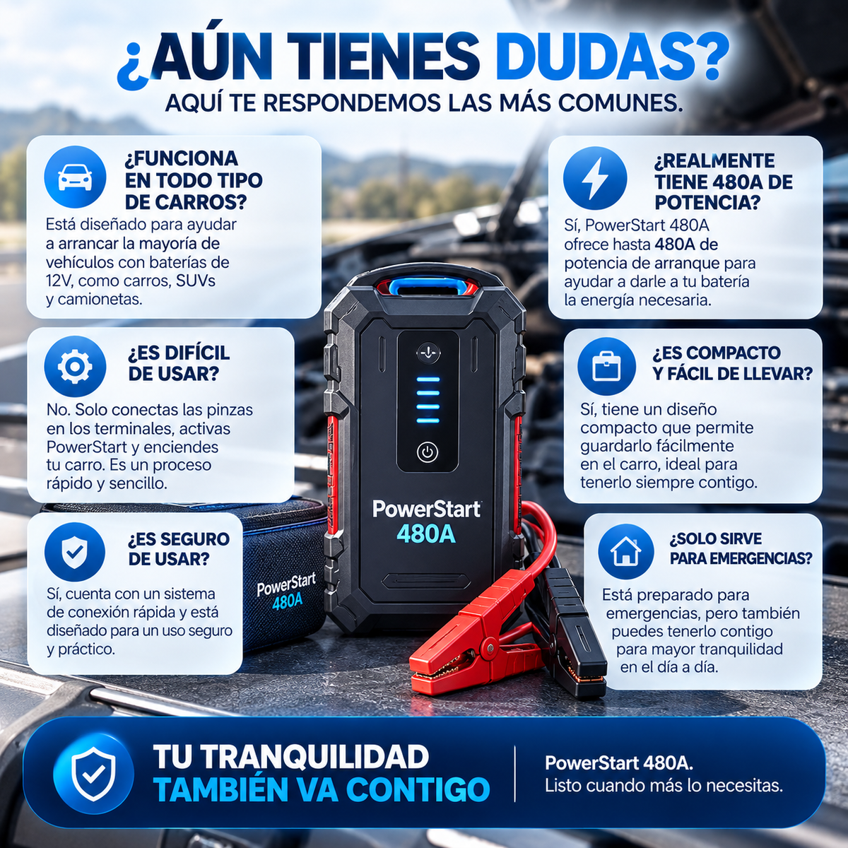 TU CARRO NO ARRANCA? DALE HASTA 480A Y VUELVE A ENCENDERLO EN SEGUNDOS CON POWERSTART 480A